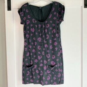 American‎ Eagle Gray Animal Print Skater Dress Buttoned Size Medium Casual